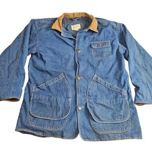 Vintage GreatLand Denim Chore Coat L Blue Flannel Lined Work Barn Chore Heritage